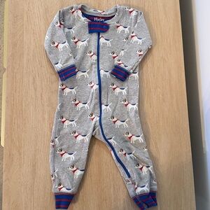 Hatley Gray Onesie with Dog Pattern and Blue Accents
